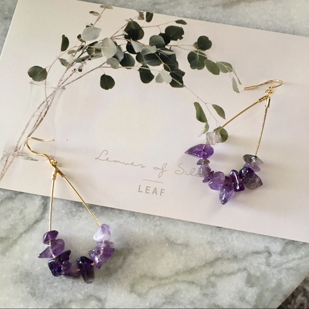 Minimal Amethyst Teardrop 925 Stamped Earrings - Picture 2 of 8